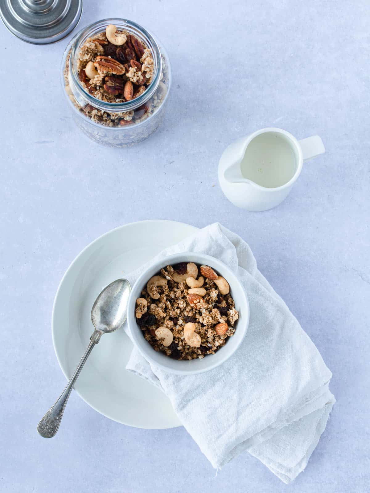 A cosy bowl of home made apple granola. Try granola with yogurt or almond milk.