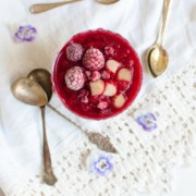 Healthy, pretty, pink and sugar free rhubarb raspberry jam.