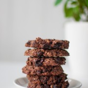 Sugar free vegan oat meal cookies with chocolate and raisin.